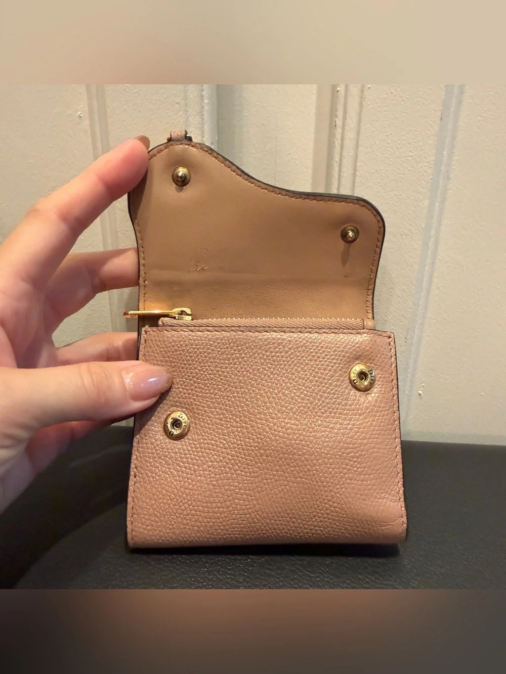 CHRISTIAN DIOR Saddle Lotus Leather Wallet Mauve/Tan COA